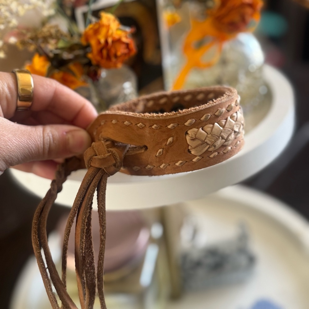 Handmade Braided Tan Leather Bracelet